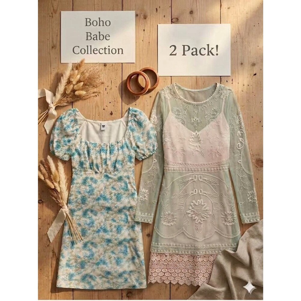2 PACK LOT! Lily Rose Mini Dress & NWT Baby Doll Festival Boho Tunic Dress XS